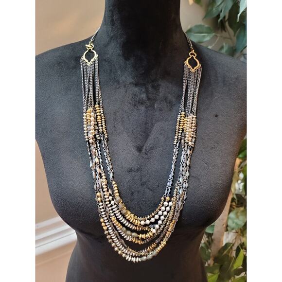 Women's Layered Black And Gold Beaded Necklace With Vintage Hook Clasp - Picture 1 of 6